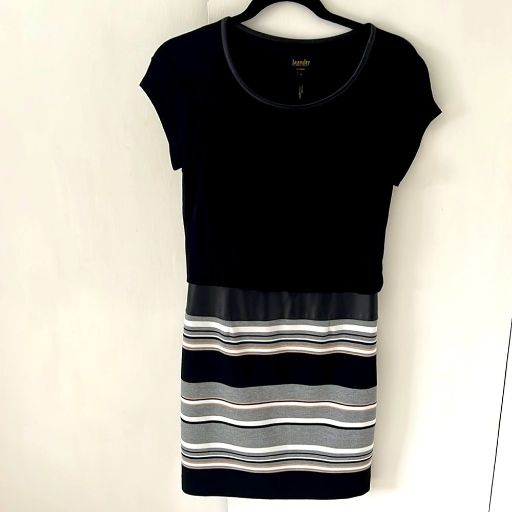 Laundry dress with faux leather detail, size 4